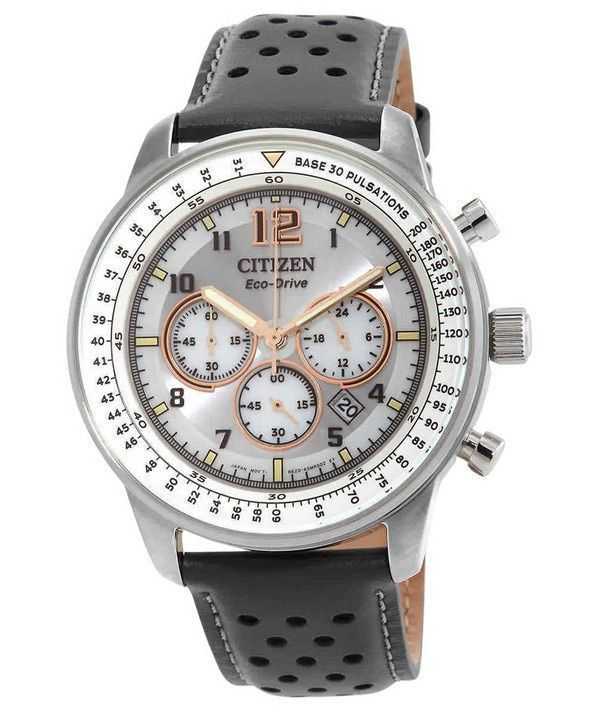 Orologio da uomo Citizen Cronografo Cinturino in pelle Quadrante grigio Eco-Drive CA4500-24H 100M
