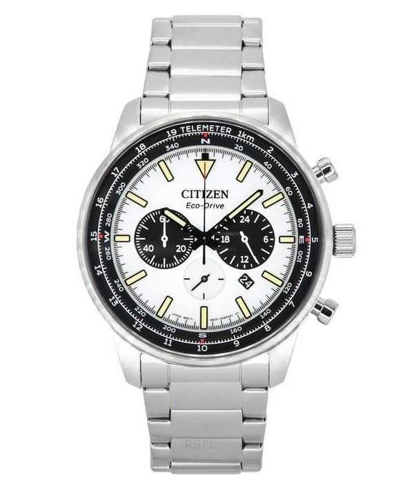 Orologio da uomo Citizen Eco-Drive Chronograph in acciaio inossidabile con quadrante bianco CA4500-91A 100M