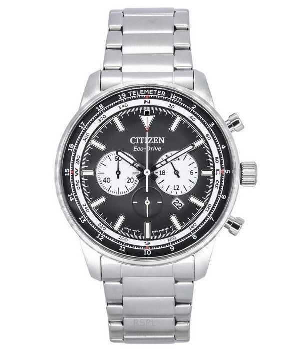 Orologio da uomo Citizen Eco-Drive Chronograph in acciaio inossidabile con quadrante nero CA4500-91E 100M