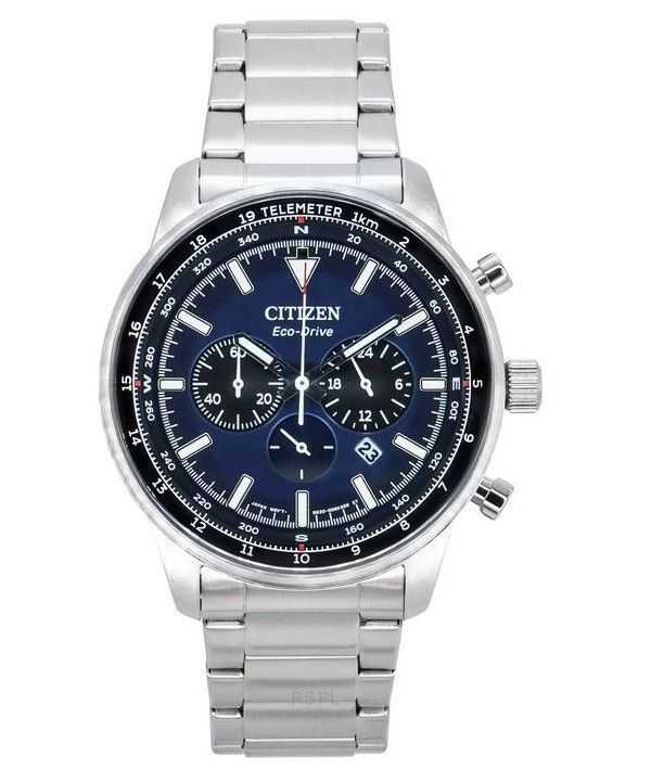Orologio da uomo Citizen Eco-Drive Chronograph in acciaio inossidabile con quadrante blu CA4500-91L 100M