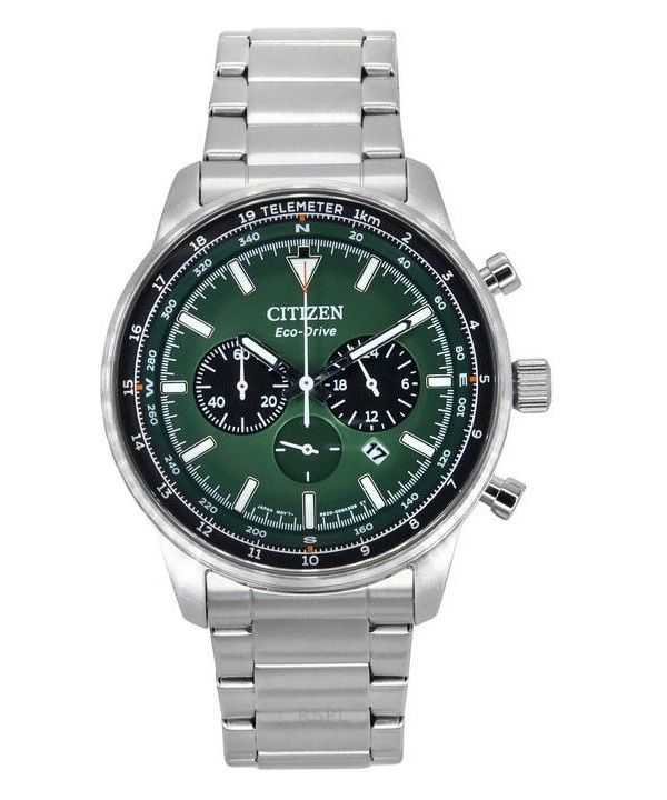 Orologio da uomo Citizen Eco-Drive Chronograph in acciaio inossidabile con quadrante verde CA4500-91X 100M