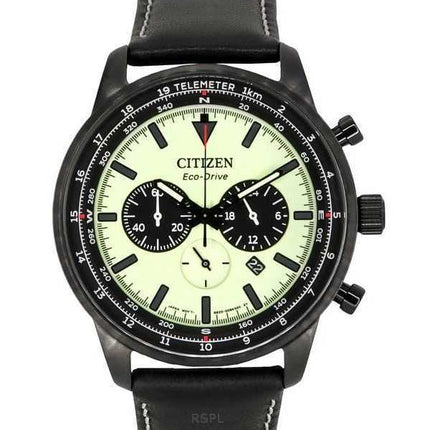 Orologio da uomo Citizen Eco-Drive Chronograph con cinturino in pelle e quadrante verde completamente luminoso CA4505-21X 100M