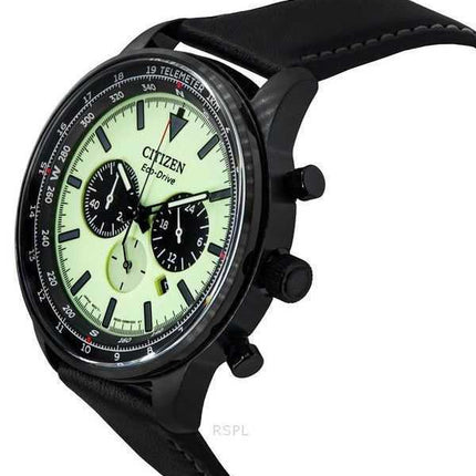 Orologio da uomo Citizen Eco-Drive Chronograph con cinturino in pelle e quadrante verde completamente luminoso CA4505-21X 100M