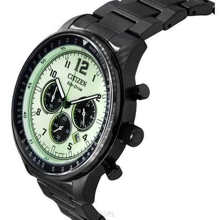 Orologio da uomo Citizen Eco-Drive Chronograph Grey Ion in acciaio inossidabile con quadrante verde completamente luminoso CA450