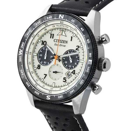 Orologio da uomo Citizen Eco-Drive cronografo cinturino in pelle quadrante avorio CA4559-13A 100M