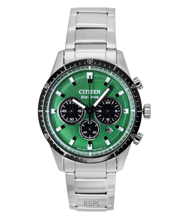 Orologio da uomo Citizen Eco-Drive Cronografo in acciaio inossidabile con quadrante verde CA4624-56X 100M