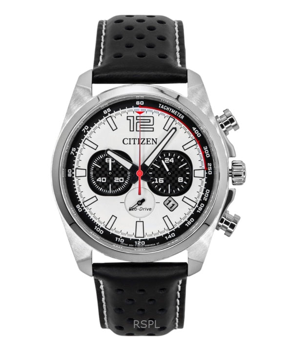 Orologio da uomo Citizen Eco-Drive Cronografo con cinturino in pelle e quadrante bianco CA4640-09A 100M