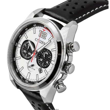 Orologio da uomo Citizen Eco-Drive Cronografo con cinturino in pelle e quadrante bianco CA4640-09A 100M