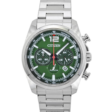 Orologio da uomo Citizen Eco-Drive Cronografo in acciaio inossidabile con quadrante verde CA4640-50X 100M
