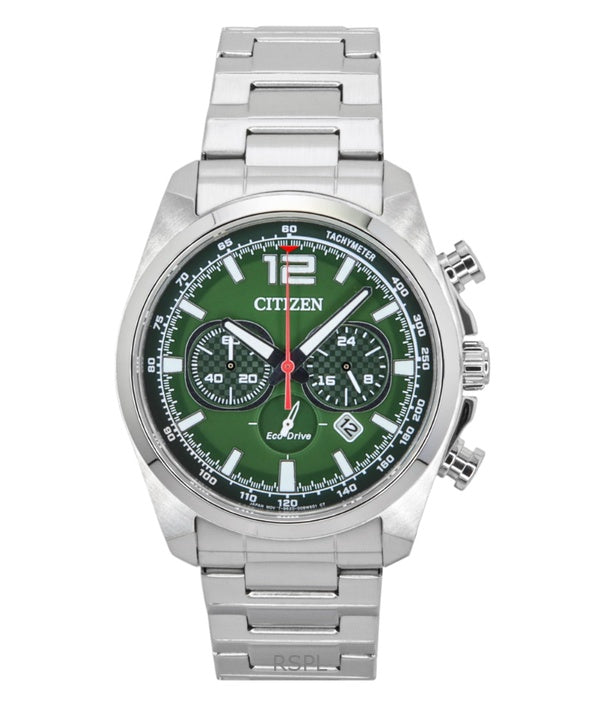 Orologio da uomo Citizen Eco-Drive Cronografo in acciaio inossidabile con quadrante verde CA4640-50X 100M