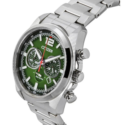 Orologio da uomo Citizen Eco-Drive Cronografo in acciaio inossidabile con quadrante verde CA4640-50X 100M