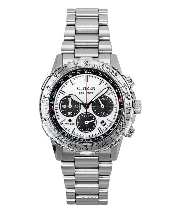 Orologio da uomo Citizen Promaster Navihawk Cronografo in acciaio inossidabile con quadrante bianco Eco-Drive Diver&#39;s CA4660-61A 200M