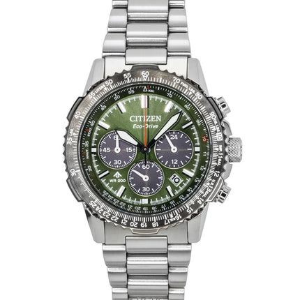 Orologio da uomo Citizen Promaster Sky Chronograph in acciaio inossidabile con quadrante verde Eco-Drive Diver's CA4664-60W 200M