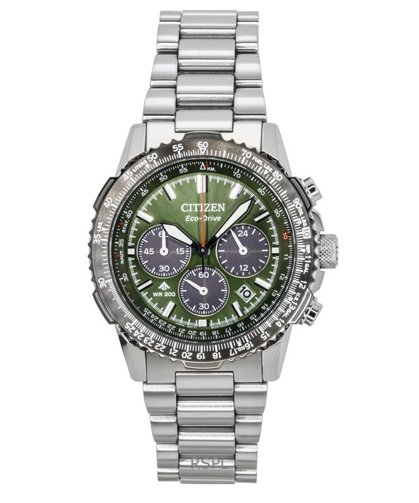 Orologio da uomo Citizen Promaster Sky Chronograph in acciaio inossidabile con quadrante verde Eco-Drive Diver's CA4664-60W 200M