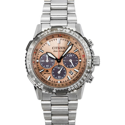 Orologio da uomo Citizen Promaster Sky Chronograph in acciaio inossidabile con quadrante marrone Eco-Drive Diver&#39;s CA4664-60X 200M