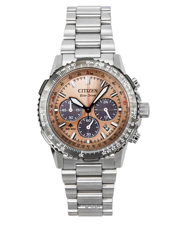 Orologio da uomo Citizen Promaster Sky Chronograph in acciaio inossidabile con quadrante marrone Eco-Drive Diver&#39;s CA4664-60X 200M