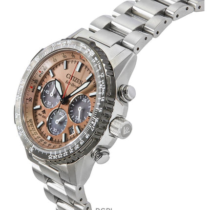 Orologio da uomo Citizen Promaster Sky Chronograph in acciaio inossidabile con quadrante marrone Eco-Drive Diver&#39;s CA4664-60X 200M