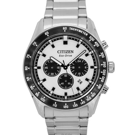 Orologio da uomo Citizen Eco-Drive Cronografo in acciaio inossidabile con quadrante bianco CA4674-58A 100M
