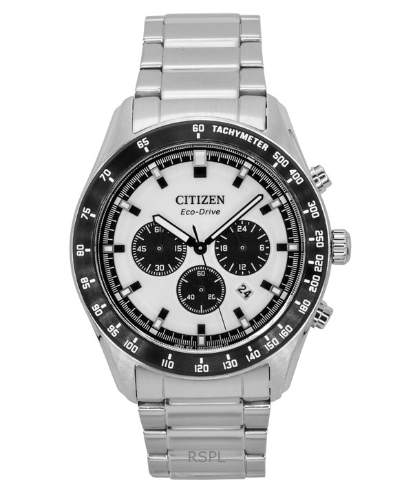 Orologio da uomo Citizen Eco-Drive Cronografo in acciaio inossidabile con quadrante bianco CA4674-58A 100M