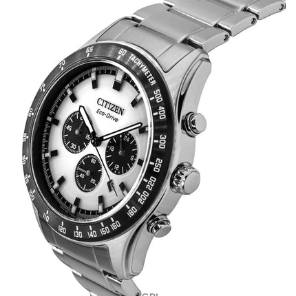 Orologio da uomo Citizen Eco-Drive Cronografo in acciaio inossidabile con quadrante bianco CA4674-58A 100M