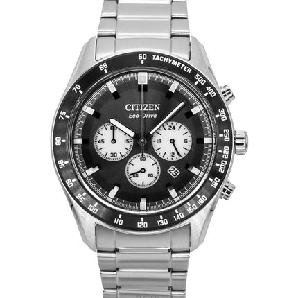 Orologio da uomo Citizen Eco-Drive Cronografo in acciaio inossidabile con quadrante nero CA4674-58E 100M