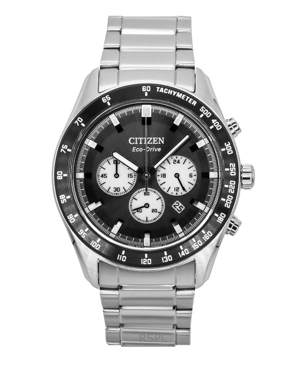 Orologio da uomo Citizen Eco-Drive Cronografo in acciaio inossidabile con quadrante nero CA4674-58E 100M