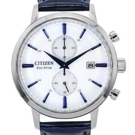Orologio da uomo Citizen Eco-Drive Cronografo con cinturino in pelle quadrante bianco CA7069-16A