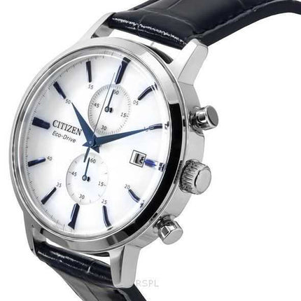Orologio da uomo Citizen Eco-Drive Cronografo con cinturino in pelle quadrante bianco CA7069-16A