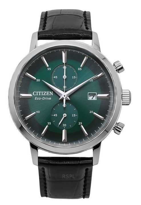 Orologio da uomo Citizen Eco-Drive Chronograph con cinturino in pelle e quadrante verde CA7069-24X