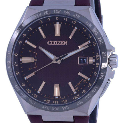 Orologio da uomo Citizen Attesa World Time con quadrante bordeaux in pelle Eco-Drive CB0216-07W 100M