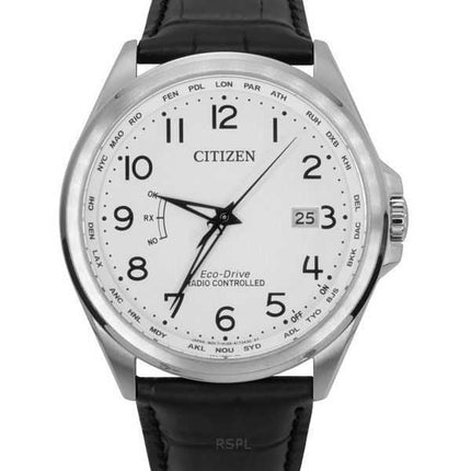 Orologio da uomo Citizen Radiocontrollato con cinturino in pelle e quadrante bianco Eco-Drive CB0250-17A 100M