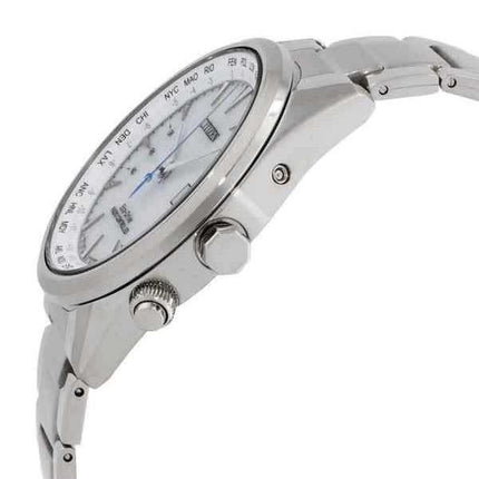 Orologio da uomo Citizen Eco-Drive Perpetual Radio-Controlled GMT in acciaio inossidabile con quadrante bianco CB0270-87A 100M