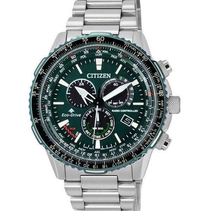 Orologio da pilota da uomo Citizen Promaster Sky AT Radiocontrollato Cronografo Quadrante Verde Eco-Drive CB5004-59W 200M