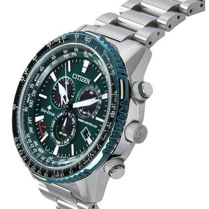 Orologio da pilota da uomo Citizen Promaster Sky AT Radiocontrollato Cronografo Quadrante Verde Eco-Drive CB5004-59W 200M