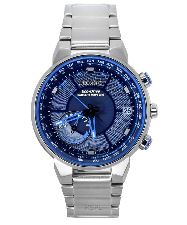 Orologio da uomo Citizen Eco-Drive Perpetual Satellite GPS in acciaio inossidabile con quadrante blu CC3030-53L 100M