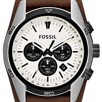 Fossil Coachman Cronografo quadrante bianco Orologio da uomo in pelle marrone CH2890