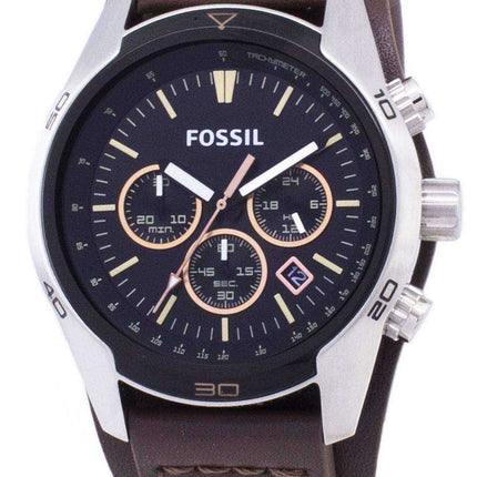 Fossil Coachman Chronograph quadrante nero orologio da uomo in pelle marrone CH2891