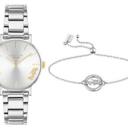 Coach Perry Orologio da donna al quarzo in acciaio inossidabile con quadrante argentato 14000064 con set regalo
