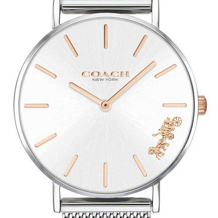 Orologio da donna Coach Perry quadrante argentato in maglia di acciaio inossidabile al quarzo 14503124