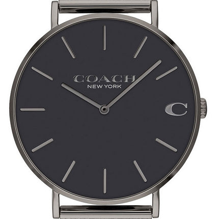 Orologio da uomo Coach Charles quadrante nero in maglia di acciaio inossidabile al quarzo 14602145
