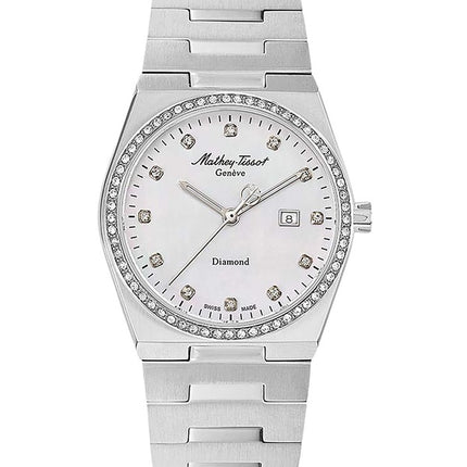 Orologio da donna Mathey-Tissot Zeus Diamond Accents in acciaio inossidabile con quadrante bianco al quarzo D118SAI