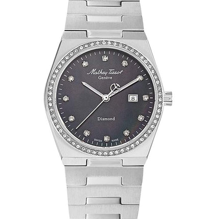 Orologio da donna Mathey-Tissot Zeus Diamond Accents in acciaio inossidabile con quadrante nero al quarzo D118SAN