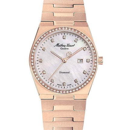Orologio da donna Mathey-Tissot Zeus Diamond Accents in acciaio inossidabile color oro rosa con quadrante in madreperla al quarz