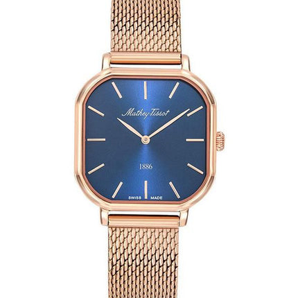 Orologio da donna Mathey-Tissot Monsoon Square in acciaio inossidabile color oro rosa con quadrante blu al quarzo D7917PBU