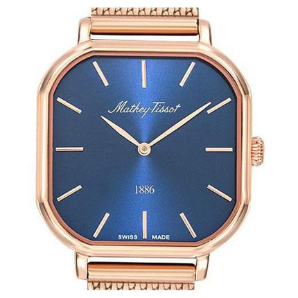 Orologio da donna Mathey-Tissot Monsoon Square in acciaio inossidabile color oro rosa con quadrante blu al quarzo D7917PBU