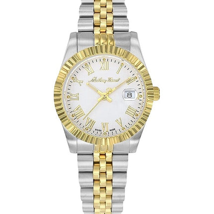 Orologio da donna Mathey-Tissot Mathy III Roman Two Tone in acciaio inossidabile con quadrante bianco al quarzo D810BBR