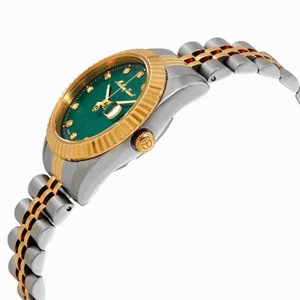 Orologio da donna Mathey-Tissot Mathy III bicolore in acciaio inossidabile con quadrante verde al quarzo D810BV