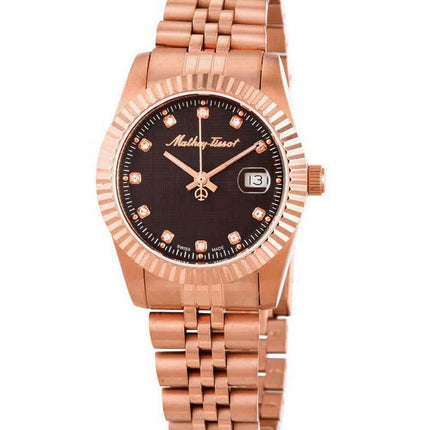 Orologio da donna Mathey-Tissot Mathy III tono oro rosa in acciaio inossidabile quadrante marrone al quarzo D810PRM