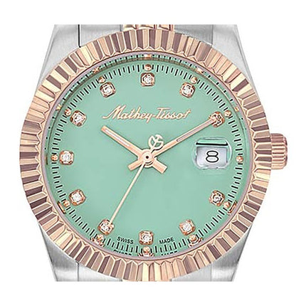 Orologio da donna Mathey-Tissot Mathy III in acciaio inossidabile bicolore con quadrante verde al quarzo D810RV