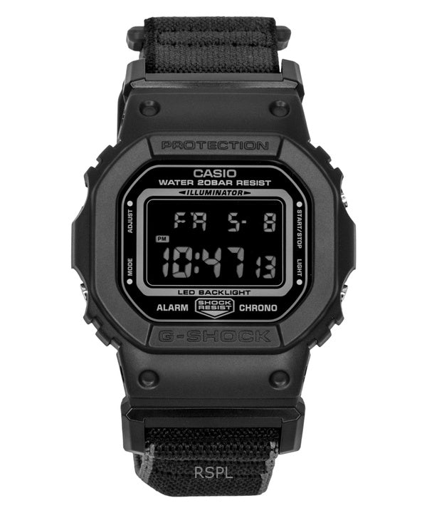 Orologio da uomo Casio G-Shock con cinturino in tessuto, movimento digitale al quarzo, modello DW-5600MNC-1, impermeabile fino a 200 metri.